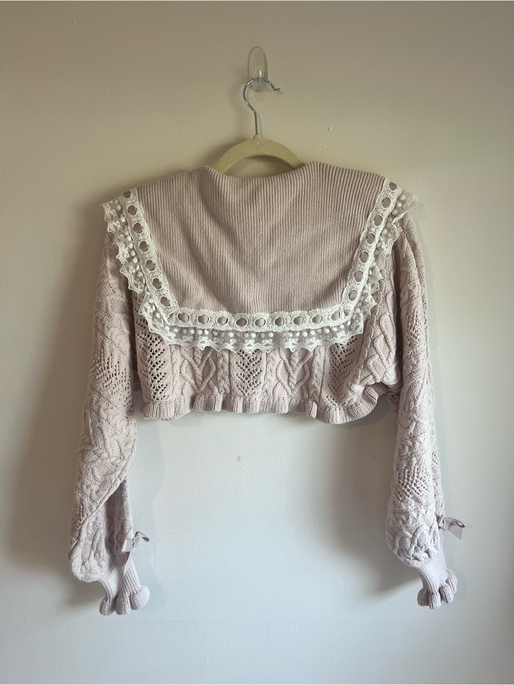 Light Pink Ruffle-Trim Knit Cropped Sweater - Picture 5 of 6